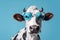 Sunglasses-clad cow against blue backdrop, surreal animal portrait. Generative AI