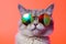 sunglasses fashion cute funny cat portrait neon pet colourful animal. Generative AI.