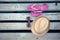 Sunglasses, flip-flops and hat on the wooden texture in summer