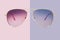 Sunglasses golden metallic frame and purple polarized lenses isolated on pink background