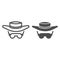 Sunglasses and hat line and solid icon, Summer concept, summer sun protection clothes sign on white background, Men hat