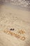 Sunglasses, inscription vitamin D and shape of sun on sand at beach