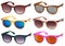 Sunglasses isolated on white background in various colors