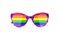 Sunglasses LGBTQ community flag color white background isolated close up, fashion glasses rainbow print, LGBT people pride symbol