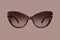 Sunglasses maculated plastic transparent frame and gray polarized lenses isolated on brown background