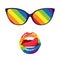 Sunglasses and an open mouth with plump lips and a protruding tongue. Rainbow colors. LGBT Pride Month. Decorative