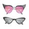 Sunglasses with pink and white lenses in designer frames. Watercolor drawing. Isolated objects on a white background.