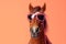 sunglasses portrait goggles background mane fun smile colourful horse animal funny. Generative AI.