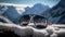 Sunglasses reflect panoramic mountain peak, snowy adventure generated by AI