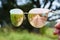 sunglasses with reflection of field and road way. summertime vacation outdoor. summer reflective eyeglasses or mirror glasses.