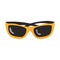 Sunglasses with yellow frames. Summer personal accessory. Folded sunglasses. Equipment for hiking, tourism, travel. Flat
