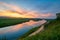 The sunglow of Erguna river in sunset,grassland.