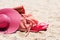 Sunhat Flip Flops Bag Starfish Sand Holiday Concept