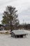 Sunked little house after volcano eruption in Chaiten.