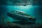 Sunken automobile at the bottom of the mediterranean sea. Neural network generated art