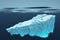 sunken big snowy iceberg seascape deep underwater.