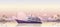 Sunken cruise ship in sea harbor in morning