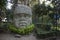 Sunken open-air archaeological park in Mexico City with a path leading to the Olmec head of 1200 BC before Christ among trees and