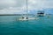 Sunken sailboat in Galapagos in a beautiful blue water