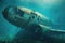 sunken transport airplane, with its wreckage lying on the ocean floor. Generative AI