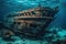 Sunken treasure, old shipwreck discovered on ocean floor - generative AI