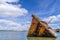 Sunken wooden ship in Seixal Bay (Tagus River),near Lisbon.