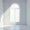 Sunlight floods through window into white empty room, 3D rendering