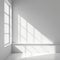 Sunlight floods through window into white empty room, 3D rendering