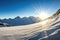 sunlight glinting off alpine glacier surface