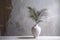 sunlight home design beige vase decor interior concrete shadows palm tree wall. Generative AI.