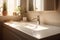 sunlight interior faucet sink indoor bathroom house design modern luxury counter. Generative AI.