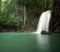 Sunlight in jungle rainforest with scenic waterfall