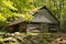 Sunlight on a mountain barn in early spring