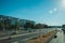 Sunlight over cars on a highway with traffic in Madrid