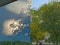 Sunlight and shadow of a tree on an apartment building