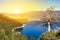 Sunlight shines on landscape scene in Lake Tahoe California