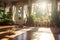 sunlight streaming into a serene home yoga space