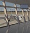 Sunlit airport, view from the terminal to the plane. Vector