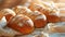 Sunlit Artisan Bread: Round Loaves with Flour Dusting on Linen Cloth