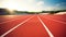 Sunlit Athletic Running Track in Stadium. Generative ai