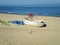 Sunlit beach of Baltic Sea in Piaski, on Vistula Spit, in Poland