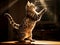 Sunlit Cat on the Ascent: Graceful Stretch and Dynamic Motion in Golden Glow. Generative Ai