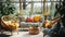 Sunlit Cozy Conservatory with Chic Wicker Furniture. Generative AI