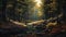 Sunlit Creek In The Woods: Atmospheric Landscape Painting In 32k Uhd