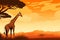 Sunlit Giraffe african savanna tree. Generate Ai