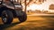 Sunlit Golf Cart: Ominous Vibe, Precise Detailing, Earthy Colors