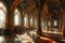 Sunlit Gothic Chapel Interior. Generative ai