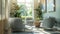 Sunlit interior design of a cozy corner with modern chairs . The psychologist\\\'s office