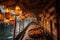 sunlit lanterns hanging on a boat selling traditional food