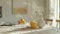 Sunlit minimalist kitchen with elegant decor and fresh fruit